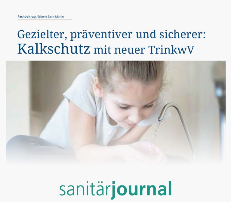 Sanitaerjournal – Trinkwasserhygiene – Kalkschutz mit neuer Trinkwasserverordnung – LINDEN Team Köln